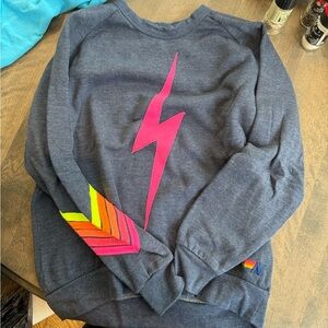 Aviator Nation Gray and Pink Lightning Bolt Hoodie